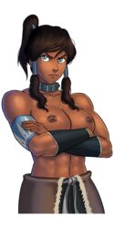 1girls 2d abs angry avatar_legends bend_or_break blue_eyes breasts brown_hair clothing collar dark-skinned_female dark_skin female female_only game_cg korra large_breasts looking_at_viewer medium_breasts metal_collar muscular muscular_female nickelodeon no_bra ponytail slave_collar slavegirl solo straight_hair sunsetriders7 teenage_girl teenager the_avatar the_legend_of_korra water_tribe