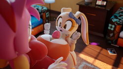 1futa 1girls 3d amy_rose big_breasts boobjob bowtie breasts clothed_sex cream_the_rabbit daws19 futa_on_female futanari hedgehog huge_breasts huge_cock paizuri penis penis_awe pink_fur rabbit sonic_(series) tan_fur