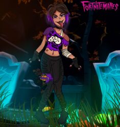 dark_background fortnite gravestone halloween millennium_(artist) purple_eyes purple_hair tntina tongue tongue_out