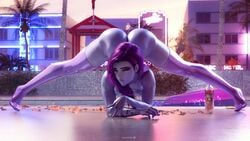 1girls 3d alcohol amelie_lacroix ass ass_up blender_(software) bottomless bubble_butt female female_only heart_butt high_heels jack-o_pose jackochallenge long_hair looking_at_viewer makeup nail_polish neon noahgraphicz overwatch purple_hair purple_legwear purple_skin red_nail_polish red_nails solo solo_female spread_legs thighhighs top-down_bottom-up widowmaker