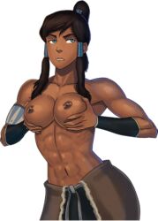 1girls 2d abs angry avatar_legends bend_or_break blue_eyes breasts brown_hair clothing dark-skinned_female dark_skin female female_only game_cg korra large_breasts looking_at_viewer medium_breasts muscular muscular_female no_bra ponytail solo straight_hair sunsetriders7 teenage_girl teenager the_avatar the_legend_of_korra water_tribe