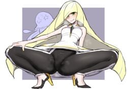 1girls blonde_hair blush cameltoe eye_contact female green_eyes high_heels ichigain long_hair looking_at_viewer lusamine_(pokemon) mature_female milf nintendo pokemon pokemon_sm thick_thighs thighs tight_clothing