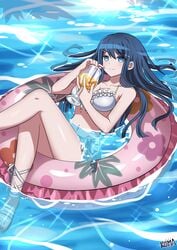 1girls bare_arms bare_legs bare_midriff bare_shoulders bare_thighs belly big_breasts bikini bikini_top blue_eyes blue_hair blush blushing breasts cleavage cocktail danganronpa danganronpa:_trigger_happy_havoc danganronpa_1 danganronpa_s:_ultimate_summer_camp drink drinking_glass female female_only flat_hair floating frills front-tie_bikini front-tie_top human human_only in_pool in_water inner_tube large_breasts legs light-skinned_female light_skin long_legs looking_at_viewer maizono_sayaka midriff navel pale-skinned_female partially_submerged pool pool_tube relaxing smile smiling smiling_at_viewer solo solo_female stomach straight_hair swimsuit water white_bikini white_bikini_top white_swimsuit wholesome