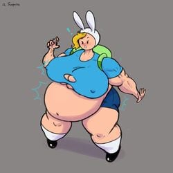 adventure_time backpack bag belly_expansion big_belly breast_expansion chubby fat female female_only fionna_the_human_girl human muscular_female nipples_visible_through_clothing obese obese_female overweight thick_thighs vhite9