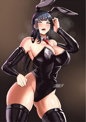 1girls big_breasts blush breasts bunny_ears bunnysuit clothed_female eye_contact female huge_breasts hyuuga_hinata large_breasts leotard long_hair looking_at_viewer naruto naruto:_the_last naruto_(series) smokin_(artist) solo thighhighs thighs