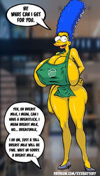 apron apron_only busty female female_focus female_only full_body hourglass_figure iced_latte_with_breast_milk marge_simpson meme solo standing tagme the_simpsons waitress waitress_uniform wide_hips xxxbattery