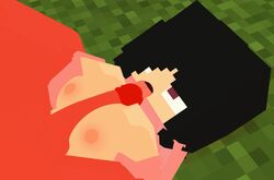 1boy 1girls 3d animated artist_request black_hair breasts character commission erection female human looking_at_partner looking_at_viewer looking_up male mine-imator minecraft outside paizuri penis penis_lick red_eyes red_skin sweater tagme