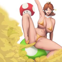 1girls big_breasts bikini breasts fart fart_cloud fart_fetish farting female female_only mario_(series) misago_(artist) mushroom nintendo one_eye_closed princess_daisy solo super_mario_bros. wink