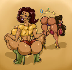 2girls arms ass bent_over big_ass big_breasts breasts disney hands high_heels legs lipstick multiple_girls smile sun1sol sunset_boulevardez teeth the_proud_family trudy_proud twerking