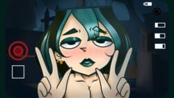 beauty_mark big_breasts big_lips freckles green_hair gwen_(tdi) makeup total_drama_island zeroshiki