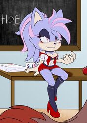 apple blush chalkboard crimsontagger kandy_the_hedgehog mobian_(species) open_clothes open_shirt school_uniform schoolgirl seductive_look seductive_smile sonic_(series) tastikandy upskirt