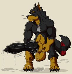 1boy animal_genitalia animal_penis anthro balls beauceron big_balls big_knot big_penis big_sheath black_body black_fur black_nose black_penis black_sclera bodily_fluids brown_body brown_fur canid canine canine_penis canis claws clothing doggieo doggieo_(character) domestic_dog dripping erection excessive_precum finger_claws fur genital_fluids genitals herding_dog hi_res huge_cock knot leaking_precum male male_only mammal multicolored_body multicolored_fur muscular muscular_anthro muscular_male pastoral_dog penis precum precum_drip precum_on_balls precum_on_ground precum_on_sheath scratching sheath sniffing solo toe_claws two_tone_body two_tone_fur underwear underwear_around_tail underwere_(doggieo) vein veiny_penis were werecanid werecanine weredog