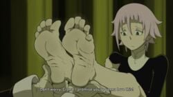 1girls 1other androgynous barefoot black_eyes crona_(soul_eater) feet feet_up female feminine_male foot_fetish foot_focus foot_lick foot_worship holding_feet kiryu-sketchbook maka_albarn male pink_hair short_hair shy soles soul_eater text toes worship worshiping wrinkled_feet wrinkled_soles