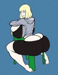 ass_cleavage bangs barefoot big_ass big_breasts big_butt blonde_hair blue_eyes bob_cut butt_crack disturbedmonkey fonkimonki froggy_chair gigantic_ass gigantic_breasts gigantic_butt huge_ass huge_breasts huge_butt hyper jacket large_ass large_breasts looking_at_viewer pepper_(disturbedmonkey) pepper_(fonkimonki) shorts smug smug_face smug_grin smug_smile thick thick_ass thick_legs thick_thighs thin_waist voluptuous