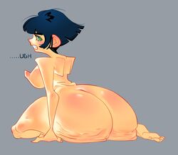 1girls angry ass big_ass big_butt black_hair bombusaya breasts buttercup_(powerpuff_girls) cum_on_ass fat_ass fat_butt female female_only green_eyes large_ass large_butt medium_breasts naked nipple_bulge nipples nude pink_nipples powerpuff_girls short_hair solo thick thick_ass thick_thighs wide_hips