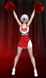 1girls 3d 3d_(artwork) blindfold cheerleader cheerleader_uniform daz3d daz_studio female female_only human human_only light-skinned_female light_skin nier:_automata pin3d pom_poms red_pom_poms self_upload skirt smile solo white_hair yorha_2b