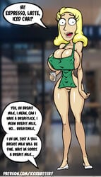 adult_swim apron apron_only beth_smith busty female female_focus female_only full_body hourglass_figure iced_latte_with_breast_milk meme naked_apron rick_and_morty solo standing tagme waitress waitress_uniform wide_hips xxxbattery