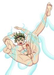 1boy asta_(black_clover) bara billydibuja black_clover gay grey_hair grey_pubic_hair male male_only muscles muscular muscular_male nude penis scar slime solo spiky_hair tentacle yaoi