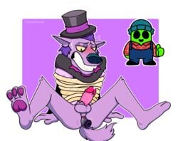 anal anal_sex animate_inanimate anthro balls blush bodily_fluids bodily_fluids_in_ass brawl_stars cactus canid canine canis flora_fauna gay male_only mortis_(brawl_stars) penis sex_toy spike_(brawl_stars) supercell tied_arms vibrator wolf yukki_starr