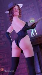 3d 3d_(artwork) bubble_butt chrisisboi_ dbd dead_by_daylight elbow_gloves freckles ginger glasses large_ass looking_at_viewer looking_back mikaela_reid pinup solo_female thighhighs