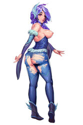 big_butt blue_hair clumby_art frostblade_irelia huge_ass huge_breasts irelia_xan league_of_legends looking_at_viewer looking_back nipples snowdown_series thighs torn_clothes torn_legwear winter_wonderland_series