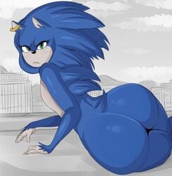 1girls anthro ass big_ass dat_ass detnox ear_piercing eyelashes female female_only genderbent green_eyes large_ass looking_at_viewer mobian_(species) sega sonic_(series) sonic_the_hedgehog sonic_the_hedgehog_(film) sonic_the_hedgehog_(series) sonique_the_hedgehog tagme ugly_sonic wide_hips