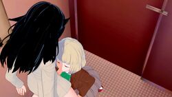 3d bathroom blowjob clothed clothed_female deepthroat deepthroat_holder female futanari half_dressed koikatsu kuroki_tomoko light-skinned_female light-skinned_futanari light_skin messy_hair naruse_yuu oral school school_bathroom standing teenager watashi_ga_motenai_no_wa_dou_kangaetemo_omaera_ga_warui!