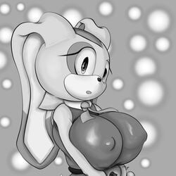 1girls aged_up alternate_breast_size anthro breasts bust chao_(sonic) cheese_the_chao cream_the_rabbit female female_only fully_clothed furry furry_only general_godzilla ggodzilla4 huge_breasts looking_at_viewer mobian_(species) monochrome nipple_bulge nipples rabbit rabbit_ears rabbit_humanoid sega soft_shading sonic_(series) video_games