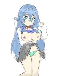 100_kanojo black_skirt blue_eyes blue_hair breasts female gatocartoon kimi_no_koto_ga_dai_dai_dai_dai_daisuki_na_100-nin_no_kanojo long_hair nipples oppai panties pink_nipples skirt the_100_girlfriends_who_really_really_really_really_really_love_you white_background yoshimoto_shizuka