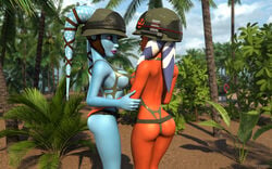 2girls aayla_secura ahsoka_tano ass bikini breasts clone_wars female female_only kondaspeter multiple_girls outside rear_view star_wars tagme tan_body tanline the_clone_wars:_season_four togruta tree twi'lek