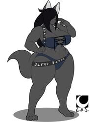 1girls anthro big_breasts bikini breasts dee(dewwydartz) female furry hand_on_hip hourglass_figure lunarartstudios_(artist) tagme thick_thighs white_background wide_hips wolf