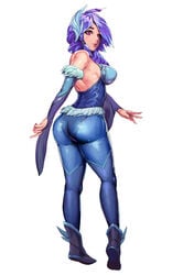 big_butt blue_hair clothed clumby_art frostblade_irelia huge_ass irelia_xan league_of_legends leggings looking_at_viewer looking_back snowdown_series thick_thighs thighs winter_wonderland_series