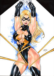 1girls 2020 big_boobs big_breasts boots captured carol_danvers damaged_clothes ed_benes_studio female female_only gloves highleg_leotard human human_only iago_maia latex_clothing latex_leotard leotard light-skinned_female light_skin looking_at_viewer marvel marvel_comics masked_female ms._marvel_(carol_danvers) rubber_clothing solo_female solo_focus superheroine tagme