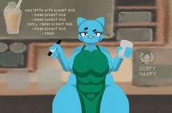 1girls alternate_breast_size animated anthro apron areolae big_breasts breasts clothing derpyharpy felid feline female female_only huge_breasts iced_latte_with_breast_milk mammal meme nicole_watterson sideboob solo solo_female the_amazing_world_of_gumball thick_thighs