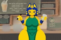 1girls animal_crossing animated ankha anthro apron areolae big_breasts breasts clothing derpyharpy felid feline female female_only huge_breasts iced_latte_with_breast_milk mammal meme nintendo sideboob solo solo_female thick_thighs