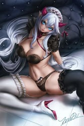 blue_eyes demon_girl demon_horns demon_tail horns lingerie pointy_ears pubic_tattoo silver_hair succubus succubus_horns succubus_tail succubus_tattoo tail tattoo veibae virtual_youtuber vshojo yonpii