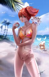 asymmetrical_hair beach bikini blush bra breasts by-ek clothing eyelashes female game_freak gen_1_pokemon green_eyes gym_leader hair_between_eyes hair_tie high_resolution holding holding_object holding_poke_ball kasumi_(pokemon) large_filesize navel nintendo nude open_mouth orange_hair poke_ball poke_ball_(generic) pokemon pokemon_(anime) pokemon_(classic_anime) pokemon_(game) pokemon_character pokemon_rgby pokemon_species ponytail psyduck pubic_hair pussy sand short_hair side_ponytail source_request suspenders swimsuit tattoo tied_hair togepi uncensored underwear vagina very_high_resolution water