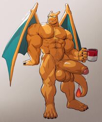 1boy abs balls ballsack beard_stubble biceps blue_eyes body_hair charizard erection facial_hair foreskin furry furry_only humanoid_penis intact male male_nipples male_only masculine mature_male muscle muscles muscular_arms muscular_legs muscular_male muscular_thighs nintendo nude_male nunudodo partially_retracted_foreskin pecs penis pokemon pokemon_(species) precum precum_drip scrotum solo testicles uncut veins veiny_penis