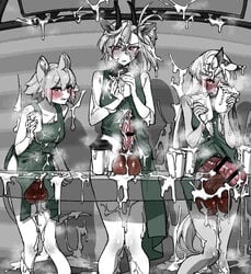 3futas animal_ears animal_genitalia animal_penis annoyed apron apron_only arknights balls bedroom_eyes big_balls big_penis blush breasts censored click_(arknights) clothed clothing cum cum_everywhere cum_in_container cum_in_cup cum_on_body cum_on_clothes cum_on_face cum_through_clothes earthspirit_(arknights) embarrassed erection erection_under_clothes futa_only futanari goat_girl goat_horns heavyrain_(arknights) horns horse_girl horsecock huge_balls huge_cock humanoid iced_latte_with_breast_milk kemonomimi licking_lips meme mirin_chikuwa mostly_nude naked_apron oversized_balls penis penis_size_difference restricted_palette shy standing tenting x-ray