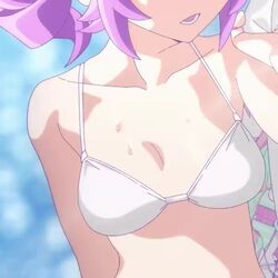 1girls animated art:atena_hao bikini bikini_bottom bikini_top boobs breasts cleavage looking_back looking_to_the_side medium_breasts midriff mp4 no_sound official_art otachan purple_hair solo sweat sweatdrop tagme the_otachan_show twintails video water_drop white_bikini