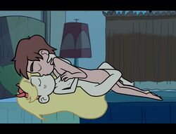 1boy 1boy1girl 1girls aged_up bed blonde_hair canon_couple curtains disney female hand_on_breast kissing lamp leg_lock leneeh marco_diaz missionary missionary_position pillow romantic romantic_couple romantic_sex sex star_butterfly star_vs_the_forces_of_evil