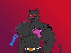 abs big_pecs bighotdaddycat blush domestic_cat feline fortnite fortnite:_battle_royale furry lactation male male_lactation male_only mammal meowscles_(fortnite) muscles muscular muscular_male nipple_pinch nipple_play nipples pec_grasp pecs shadow_meowscles_(fortnite) smile topless video_games