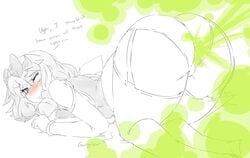 1girls big_ass big_butt blush bow face_down_ass_up fart fart_cloud fart_fetish farting garter_belt haruka_(senran_kagura) lazei looking_back panties senran_kagura solo_female text thick_thighs uncolored