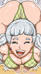 ass black_clover breasts fringe happy imminent_oral noelle_silva oral royalty scarose silver_hair small_fringe smile smiling teenager twintails violet_eyes white_hair