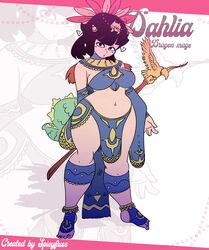 1girls alternate_costume alternate_version_available barefoot barely_clothed big_breasts busty chubby chubby_female curvy dahlia_(spicyfuse) dialogue female horns original original_character spicyfuse tail text thick_thighs