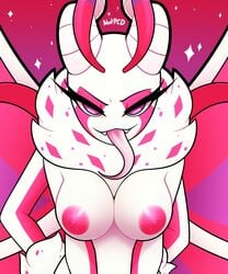 4_arms breasts breasts_out demon female female_only friday_night_funkin friday_night_funkin_mod looking_at_viewer moth moth_booba notpcd pink_eyes pink_nipples retrospecter_mod sakuroma_(retrospecter) seductive_look solo tongue_out wings