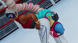 1boy 1girls 3d arms_(game) cunnilingus_through_clothes kishi light-skinned_male spring_man twintelle