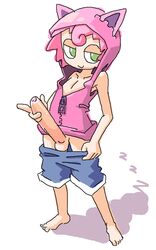 1boy 2017 5:8 animal_ears armpits bare_arms bare_shoulders clothing erection feet femboy genderswap_(mtf) gijinka glans green_eyes half-closed_eyes hoodie humanized humanized_pokemon jacket jigglypuff jigglypuff_girl long_penis looking_at_viewer male male_only minus8 nintendo penis penis_grab pink_hair pokemon pokemon_(species) pokemon_rgby rule_63 seductive shadow short_hair shorts shorts_down shorts_pull simple_background sleeveless sleeveless_hoodie sleeveless_jacket smile solo standing testicles thighs toes uncut white_background zzz