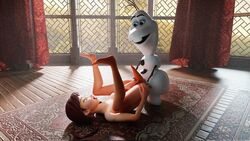 1boy 1girls 3d 3d_(artwork) anna_(frozen) blender disney fantasy frozen_(film) imminent_sex looking_at_another looking_at_partner looking_down looking_up medium_hair nipples nude_female olaf_(frozen) room smile snowman the2ndtwinx window