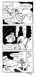 abandoned ambiguous_gender anus ass bed bookshelf box candle cardboard cardboard_box cleaning_tool comic container dialogue duo english_text feather_duster female female_feral feral furniture generation_5_pokemon genitals hi_res humanoid imminent_sex in_box in_container interspecies looking_back monochrome nintendo phano pokemon pokemon_(species) presenting presenting_anus presenting_hindquarters presenting_pussy presenting_vulva pussy raining rescued scalie servant silhouette smile snivy solo team_rocket text unknown_species vulva